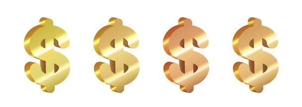3d dollar sign. Isometric golden dollar. Vector clip art isolated on white background. - Вектор,изображение