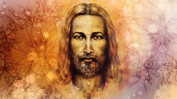 pencils drawing of Jesus on vintage paper and softly blurred watercolor background - Footage, Video