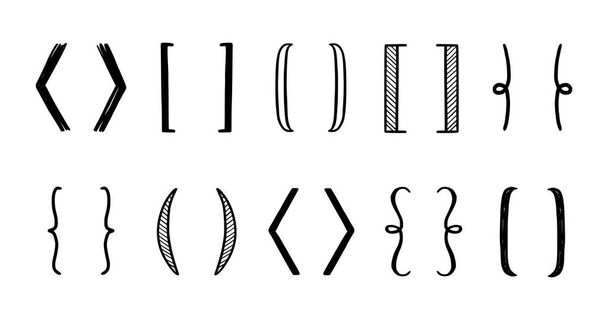 Hand drawn bracket, parenthesis element. Doodle sketch bracket for text, qoute decoration. Line, curly parenthesis shape. Vector illustration. - Vetor, Imagem