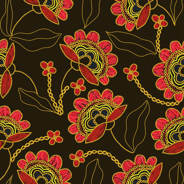 Flower embroidery - Ukrainian seamless pattern. Vector illustration - Vecteur, image