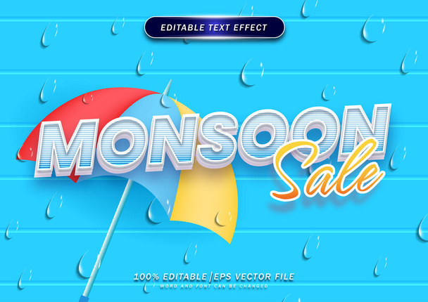 Monsoon Prodej upravitelný text efekt pozadí. s kapkou deště a deštníky pro sezónní nákupy - Vektor, obrázek