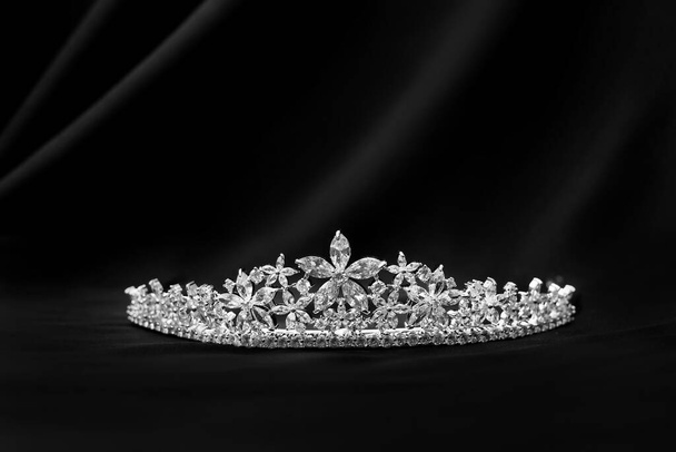 Royal luxury diadem with crystals, marquise diamonds. Black and white.	 - Фото, зображення