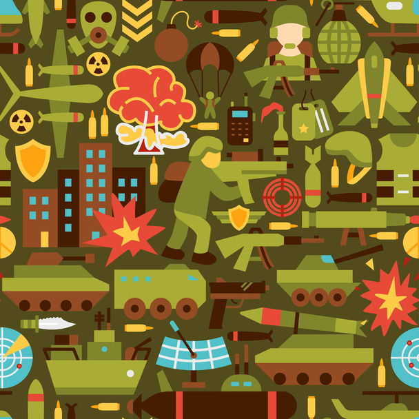 War Seamless Pattern. Vector Illustration of Army Background. - Vector, Image
