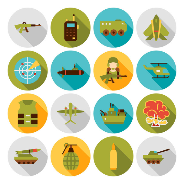 Military Army Flat Icons. Vector Illustration of War Symbols. - Vector, Image