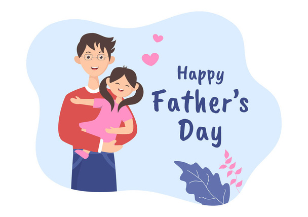Happy Fathers Day Cartoon Illustration with Picture of Father and Son in Flat Style Design for Poster or Greeting Card - Vektor, obrázek