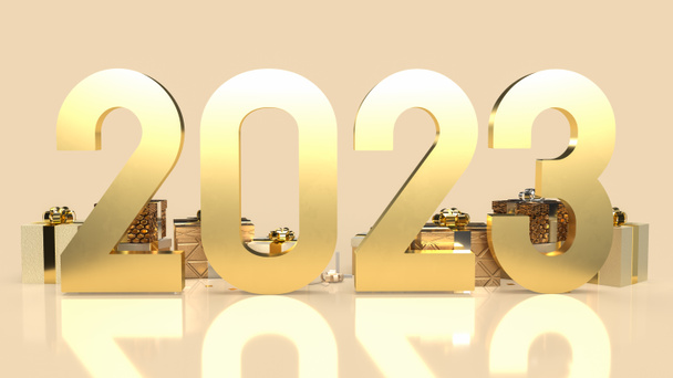 2023 золотой номер и подарочная коробка для празднования или новогодняя концепция 3D рендеринга  - Фото, изображение