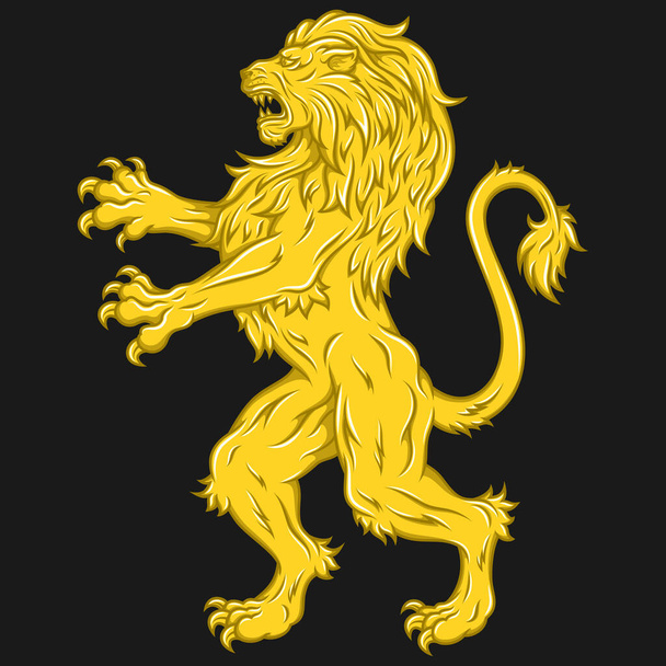 Rampante disegno vettoriale del leone usato come simbolo araldico nel Medioevo europeo - Vettoriali, immagini