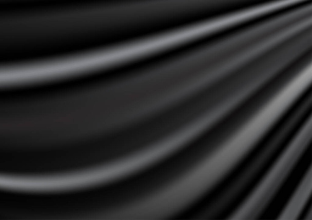 Abstracto vector fondo lujoso paño negro con ondas suaves u ondas líquidas o pliegues ondulados de material de terciopelo satinado textura de seda. Fondo de lujo o fondo de pantalla elegante - Vector, Imagen