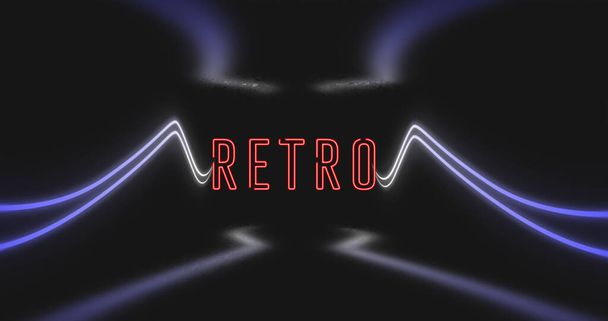 Image of retro over neon lines on black background. colour, movement, communication and party concept digitally generated image. - 写真・画像