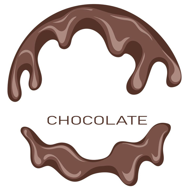 Chocolade in de vorm van een cirkel. Gesmolten chocoladesiroop op witte achtergrond - Vector, afbeelding
