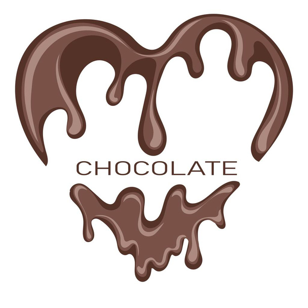 Çikolata kalp sıçratır. Beyaz arka planda erimiş çikolata şurubu - Vektör, Görsel