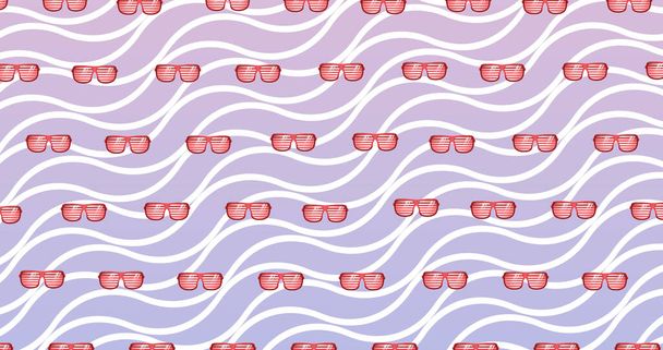 Image of glasses over violet wavy background. sight, glasses and sunglasses day concept digitally generated image. - Fotó, kép
