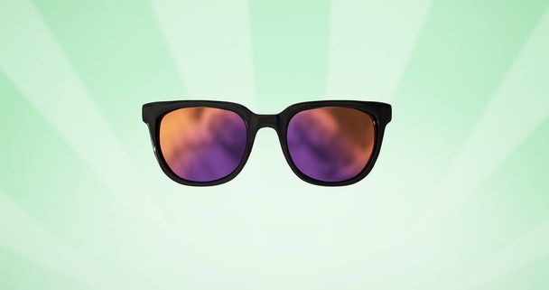 Image of glasses over green striped background. sight, glasses and sunglasses day concept digitally generated image. - Fotó, kép