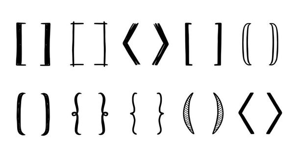 Hand drawn bracket, parenthesis element. Doodle sketch bracket for text, qoute decoration. Line, curly parenthesis shape. Vector illustration. - Vector, imagen