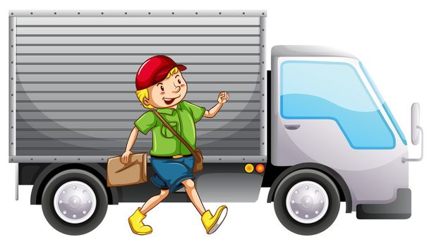 A mailman and a delivery truck - Vector, Image