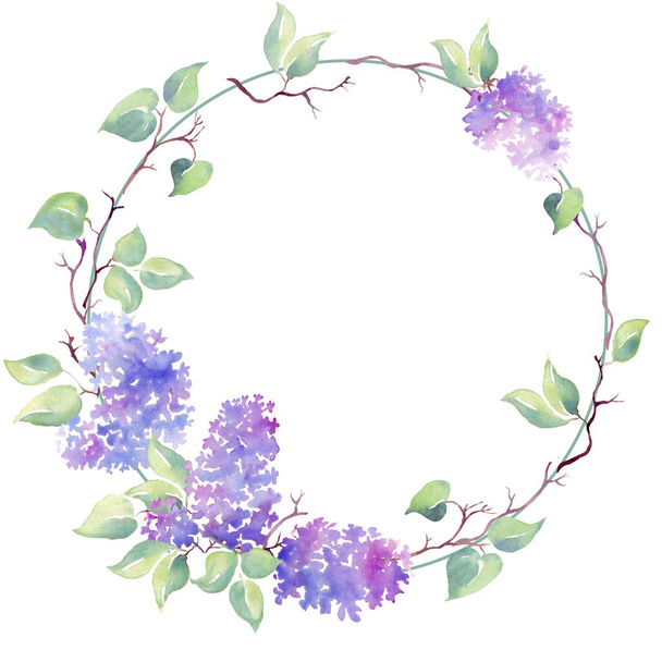 Lilac wreath. Watercolor illustration. Hand-painted - 写真・画像
