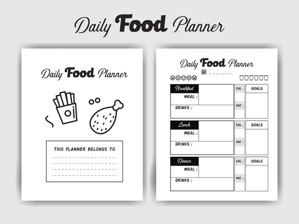 KDP Interior Design - Daily Food Planner Interior  - Printable Low-Content Books, Organizer, Planner, Notebook, Diary - Vector, Image