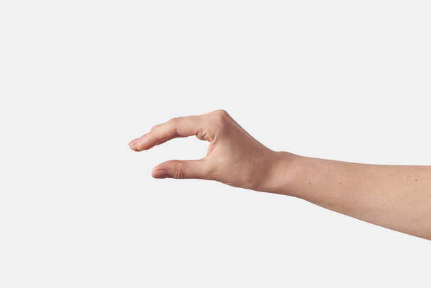 Rozevřené prsty neviditelný prvek měření ženské ruky gestikulace, znamení izolované na bílém pozadí, Sada různých pozic. - Fotografie, Obrázek