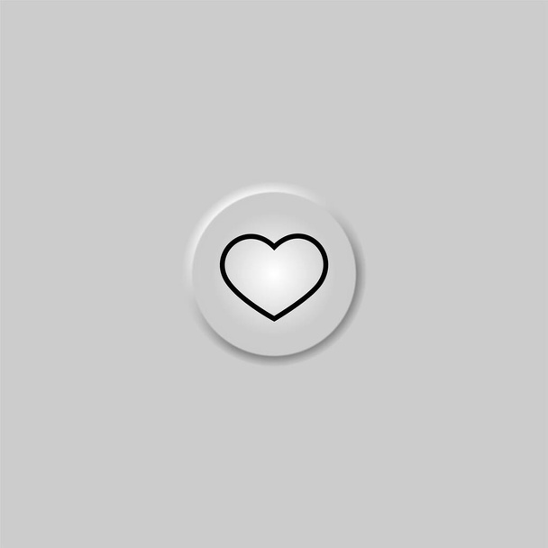 Ilustração do vetor ícone do neomorfismo cardíaco. 3d neomórfico sinal de forma redonda para design de interface UI UX na moda, botão web neumorfismo com coração cinza como e sombra EPS 10 - Vetor, Imagem