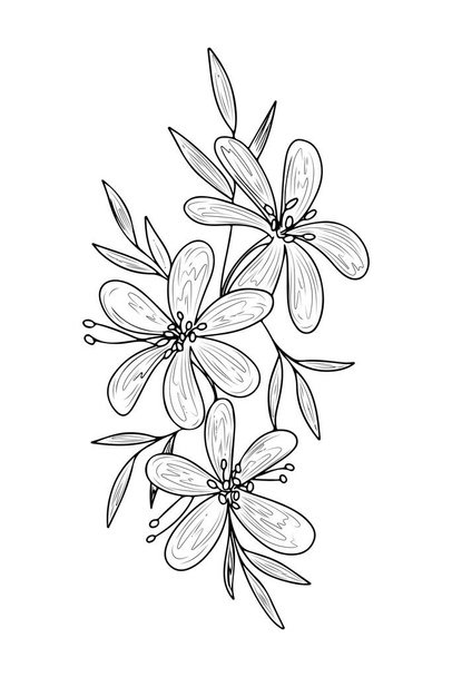 Bouquet gráfico ilustração linha arte esboço para tatuagem - Vetor, Imagem