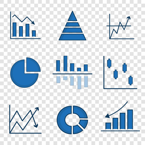 Set of charts and diagrams. Business infographics icons. Financial chart. Vector illustration on transparent background. - Vector, Image