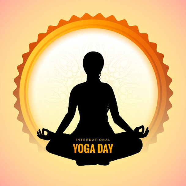 Ilustración de la mujer haciendo yogasan para el fondo internacional del día del yoga - Vector, Imagen