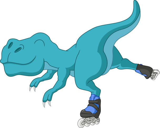vector Illustration of Cute dinosaur cartoon playing rollerblading - Vector, Image