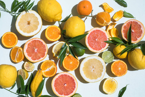 Fresh slices of different types of citrus: Orange, lime,lemon Grapefruit - Foto, imagen