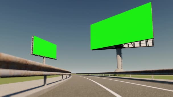 3D vykreslování opěrný bod billboardu vedle dálnice. Billboard zelené obrazovky. - Záběry, video