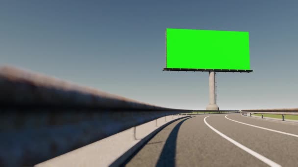 3d rendering fooatge di cartellone accanto autostrada. Cartellone verde dello schermo. - Filmati, video