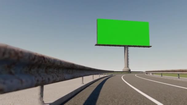 3d representación fooatge de valla publicitaria al lado de la carretera. Cartelera de pantalla verde. - Metraje, vídeo