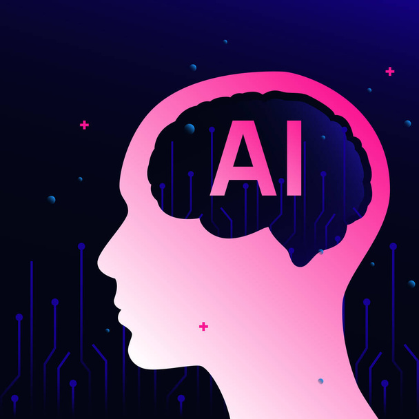 Artificial intelligence Icon in Human Brain. Graphic Illustration. Vector illustration - Vector, Image