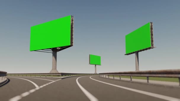 3d representación fooatge de valla publicitaria al lado de la carretera. Cartelera de pantalla verde. - Imágenes, Vídeo