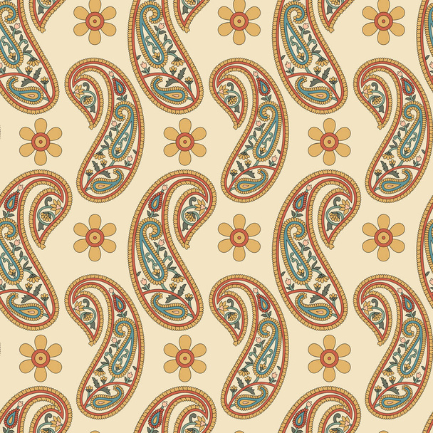 Vector Indian Paisley with flower repeat seamless pattern background. Vector illustration - ベクター画像