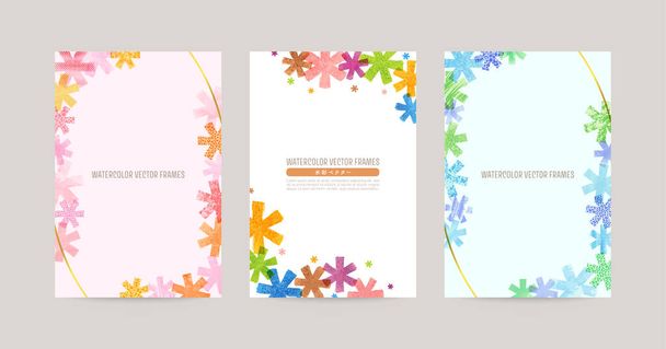 plantilla de diseño de tarjeta vectorial con asteriscos de colores, decoración de acuarela - Vector, Imagen