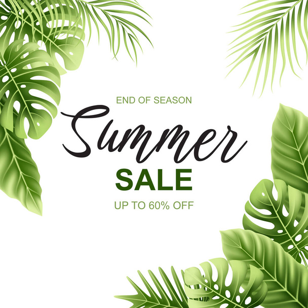 Summer sale tropical banner template design - Vetor, Imagem