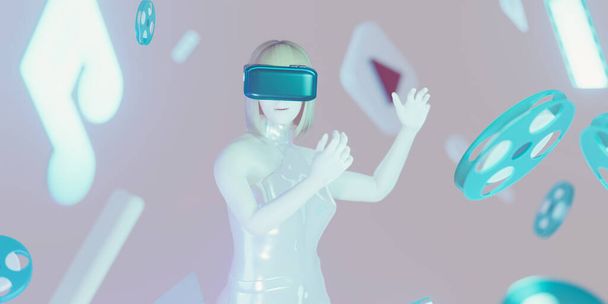 VR Gafas Reproductor de Medios Ver Películas Escuchando Música Entretenimiento Fiesta Metaverse Ilustraciones 3D - Foto, Imagen