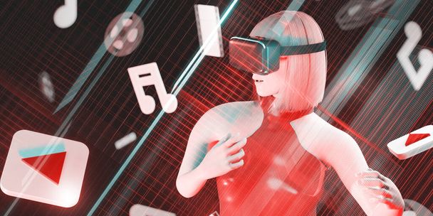 VR Occhiali Media Player Guardare Film Ascolto Musica Intrattenimento Party Metaverse Illustrazioni 3D - Foto, immagini