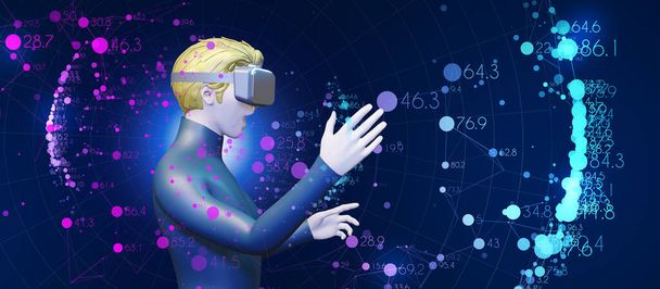 VR Occhiali vr auricolare Codice binario Codice informatico Metaverse Computer Virus 3D Illustrazioni - Foto, immagini