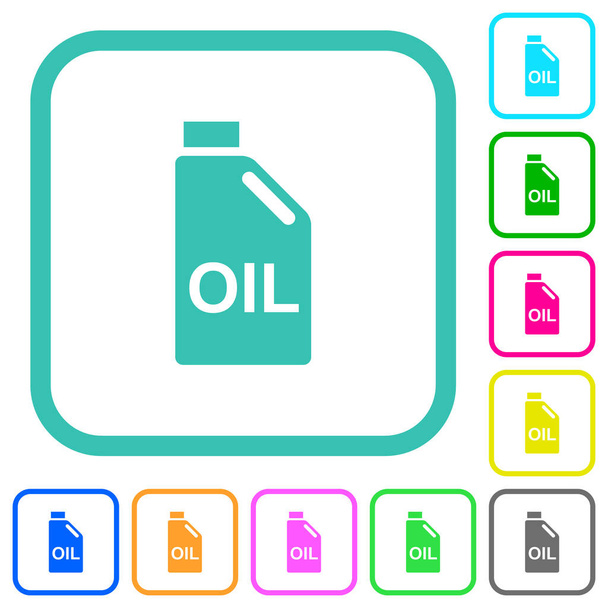 Bote de aceite de colores vivos iconos planos en bordes curvos sobre fondo blanco - Vector, imagen