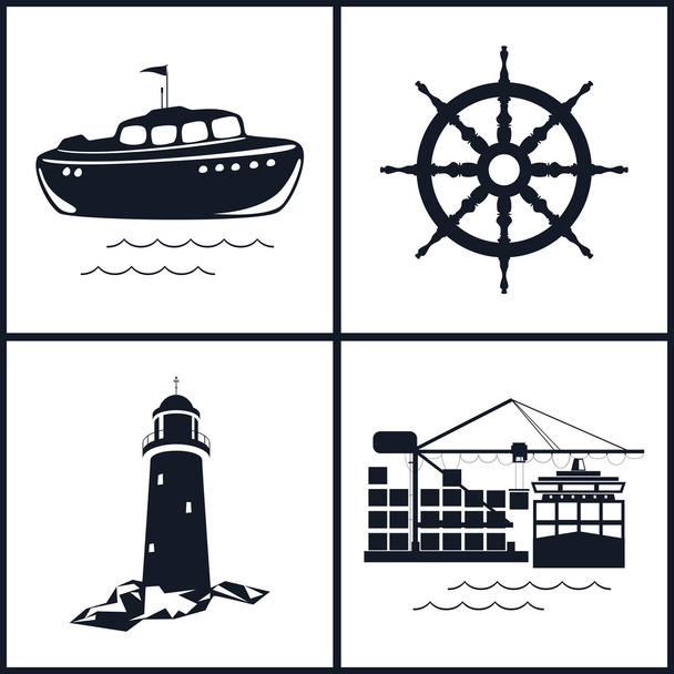 Set van maritieme pictogrammen, vectorillustratie - Vector, afbeelding