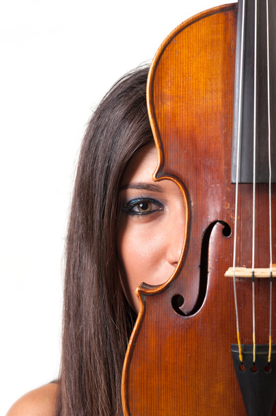 Young girl with violin against white background.  - Φωτογραφία, εικόνα
