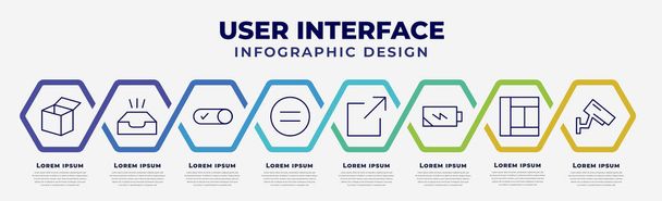 vector infographic design template with icons and 8 options or steps. infographic for user interface concept. included open box, empty, activated, equal, export, charging status, layout, vigilance. - Vektor, Bild