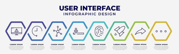 vector infographic design template with icons and 8 options or steps. infographic for user interface concept. included error page, history, connectivity, voice message, finger prints, rocket launch, - Vektor, Bild