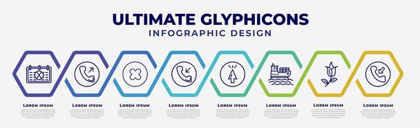 vector infographic design template with icons and 8 options or steps. infographic for ultimate glyphicons concept. included calendar with letter x, phone call outcoming, dot crossed, incoming calls, - Διάνυσμα, εικόνα