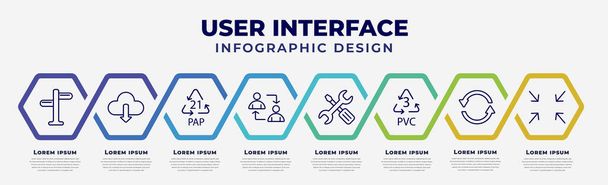 vector infographic design template with icons and 8 options or steps. infographic for user interface concept. included crossroads, download data, 21 pap, exchange personel, mechanic tool, 3 pvc, - Vektor, Bild