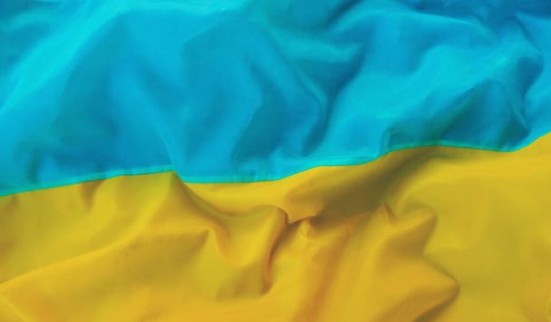 Fabric flag of ukraine. Selective focus. Ukrainian. - Photo, Image