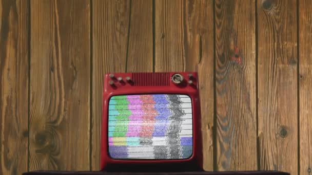 Old Television Turning On Green Screen Against a Wooden Wall.   - Footage, Video