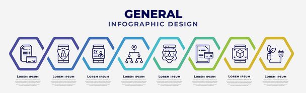 vector infographic design template with icons and 8 options or steps. infographic for general concept. included credit history, e-privacy, hr software, classification, data engineering, credit - Vector, afbeelding