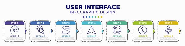 infographic template with icons and 7 options or steps. infographic for user interface concept. included spiral tool, mouse clicker, opposite directions, navigation arrow, restart, double arrows, 40 - Vetor, Imagem